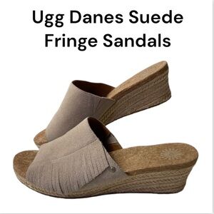 UGG Women's Beige Danes Suede Fringe Wedge Sandals Size 9.5